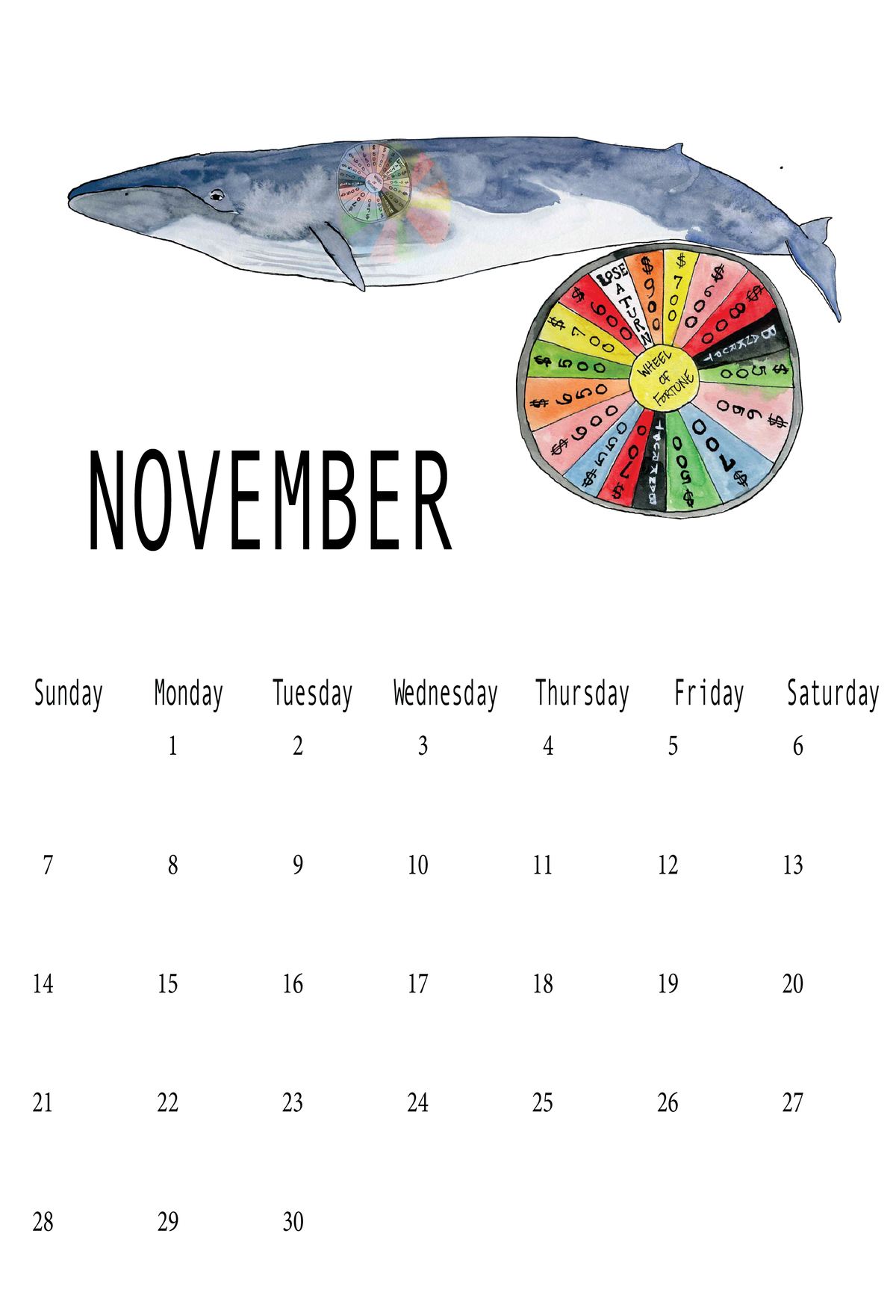 Whales and Various Wheels, a 2027 Calendar