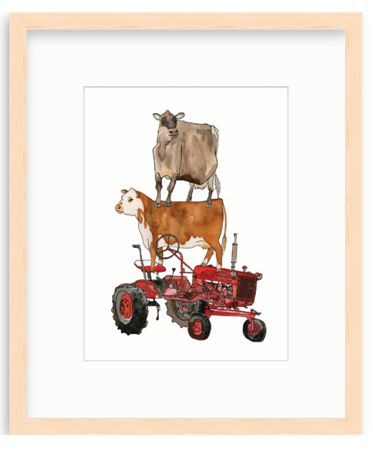 Cow on Cow on Tractor Poster