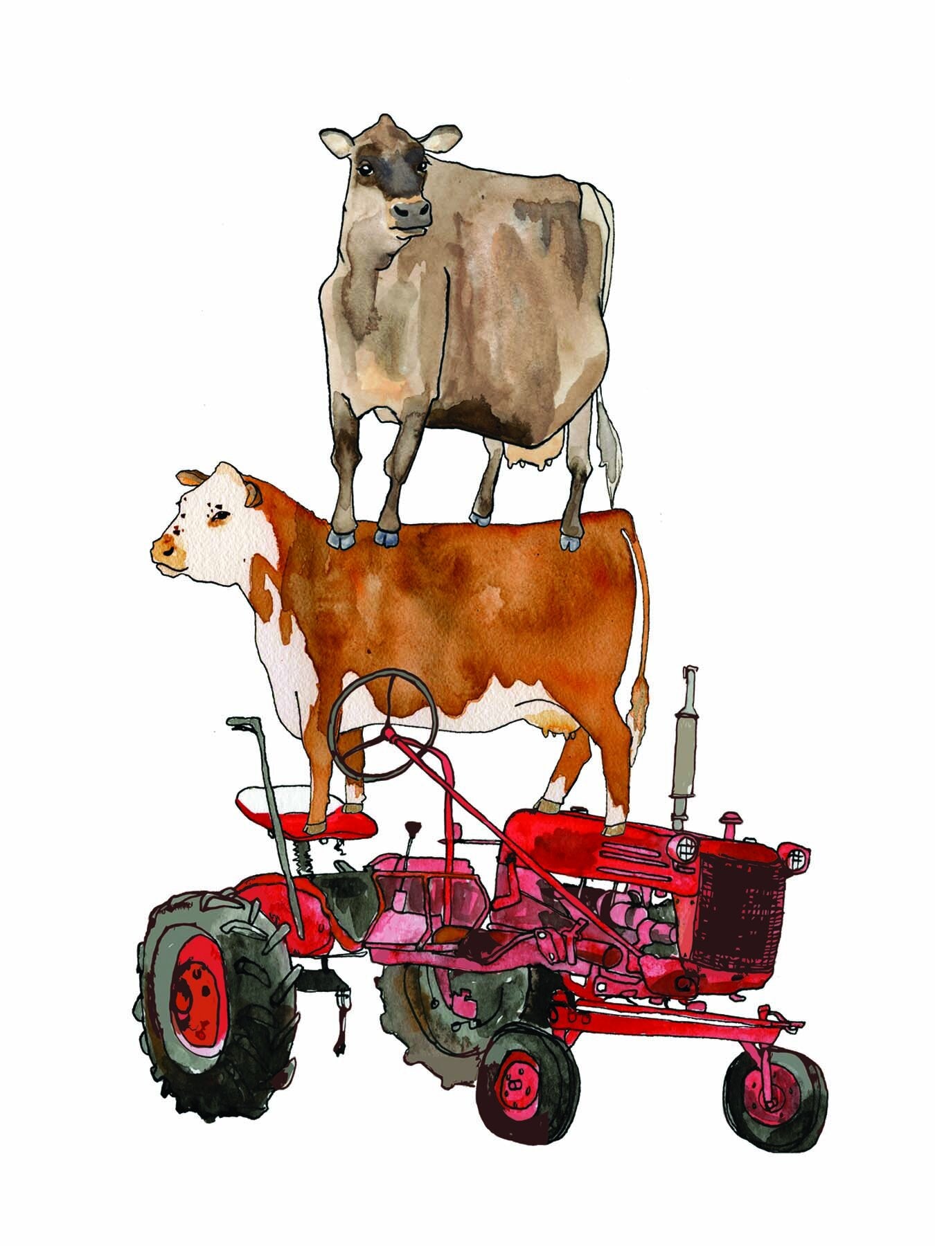 Cow on Cow on Tractor Poster